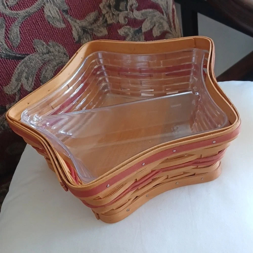 Vintage Longaberger Star Basket with Red Accents, two inserts, 2001